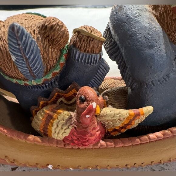 Teddy Bear Tales Thanksgiving Figurine, 2 Indian Bears In Canoe w/ Turkey - Picture 6 of 8